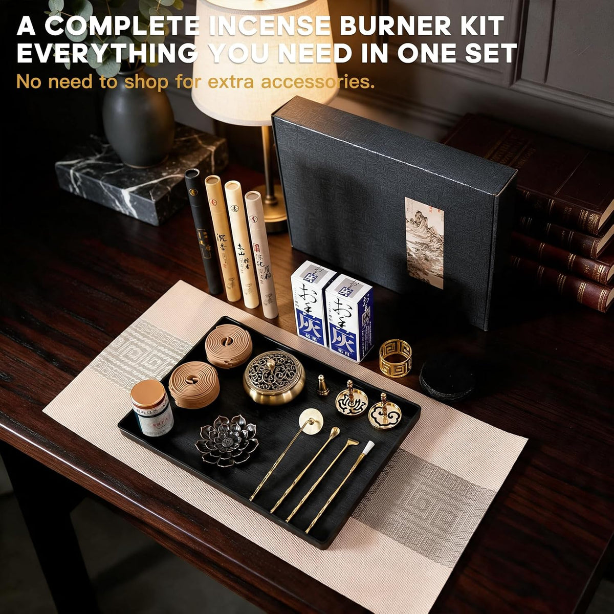29 Pc Brass Incense Burner Kit for Powder Stick Cone Coil (Glod)