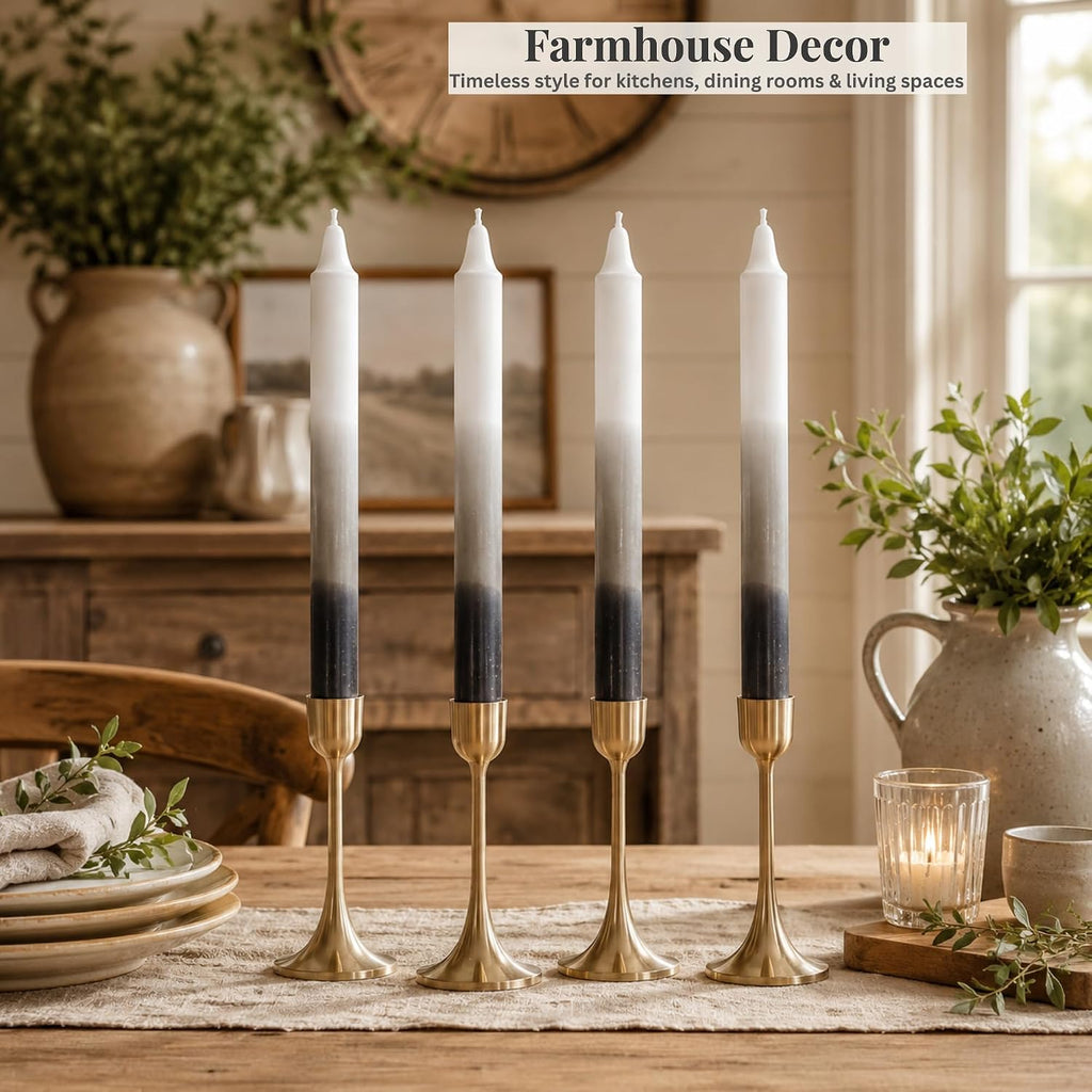 Premium Three-Tone Grey Taper Candles – 4-Pack Elegant Dripless & Smokeless Candle Sticks for All Seasons – Perfect for Autumn & Christmas Décor, Dinners, and Thoughtful Gifts
