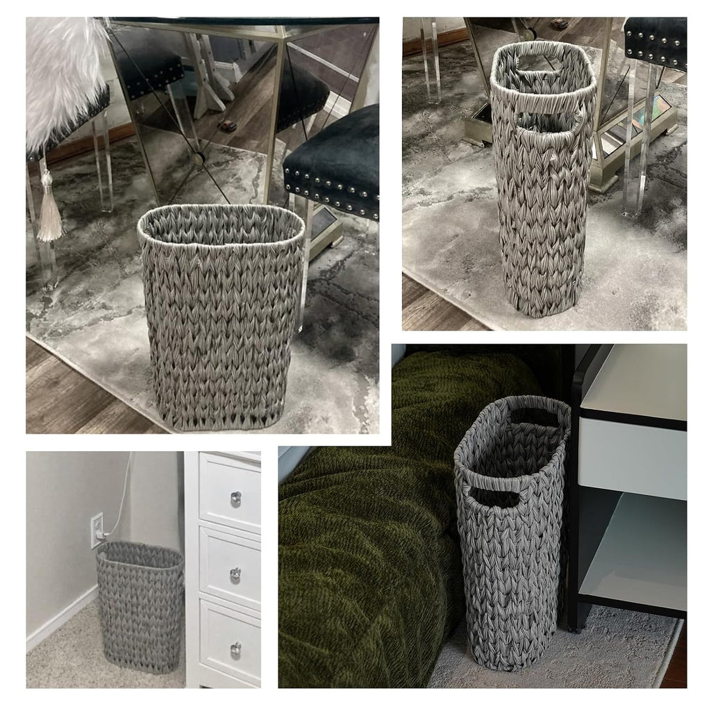 Coeusy Wicker Trash Can, Small Bahtroom Waste Basket, 5 Gallon, Grey