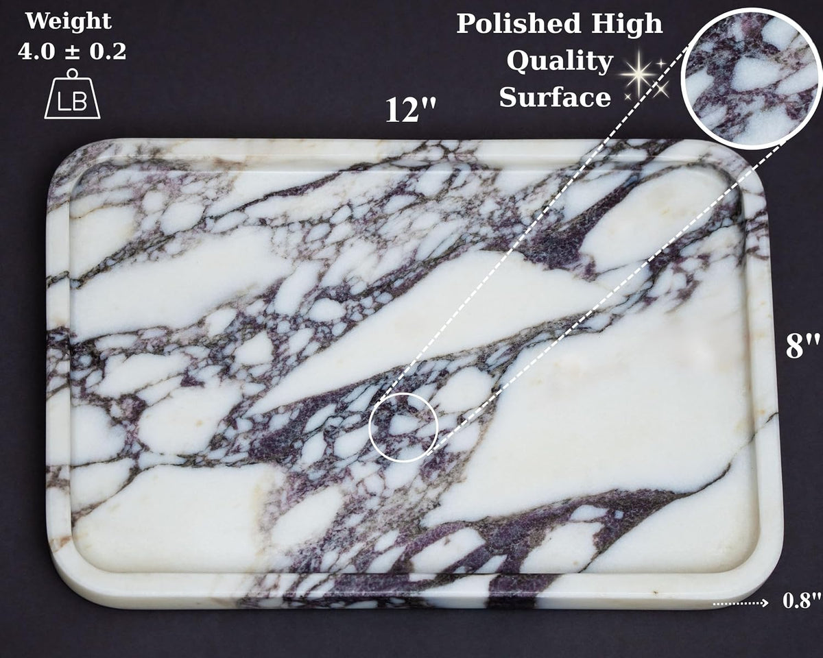 Calacatta Viola Marble Tray, Elegant Natural Stone, Large (12"x 8")