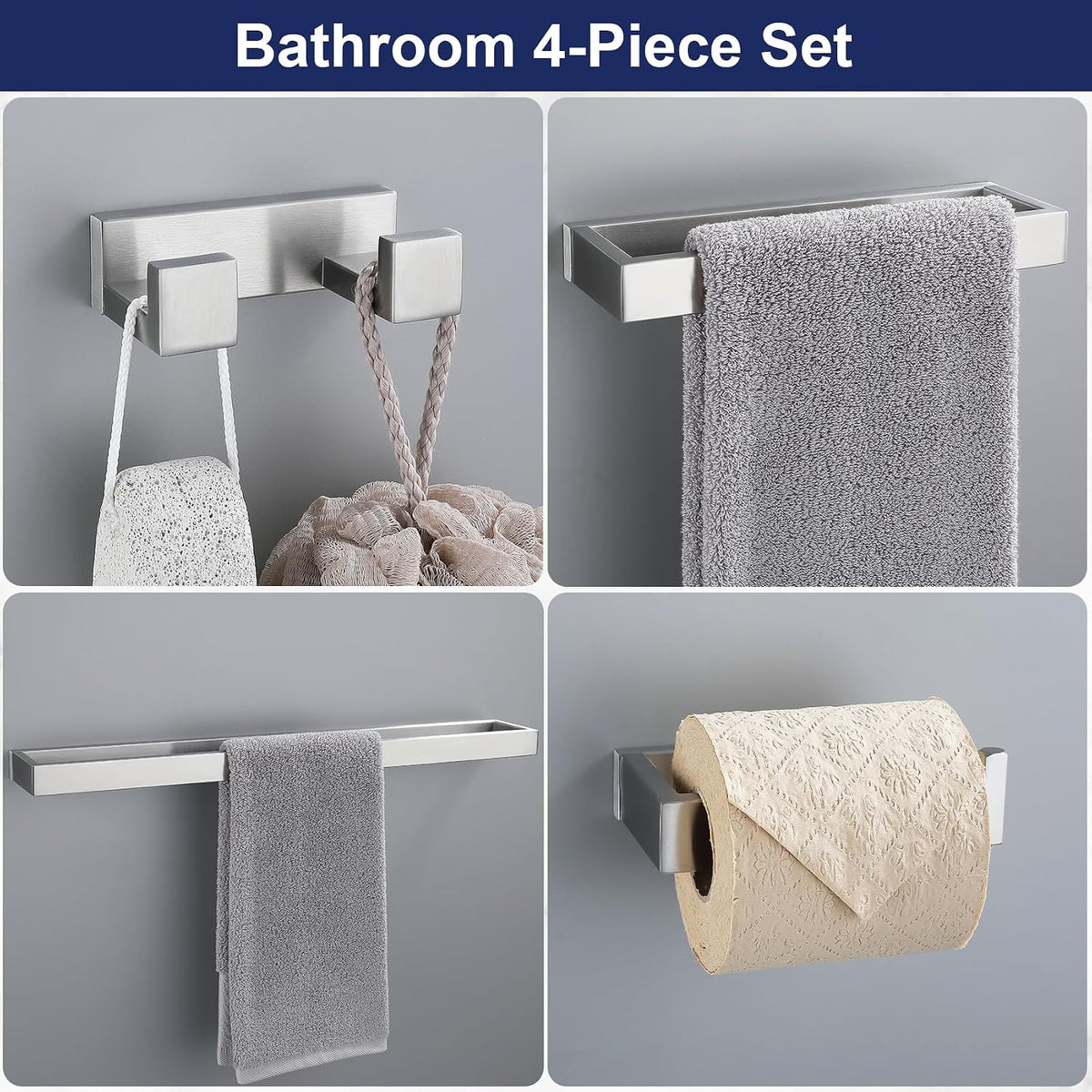 Lairuier Brushed Nickel Bathroom Hardware Accessories, 4PCS Towel Bar Set