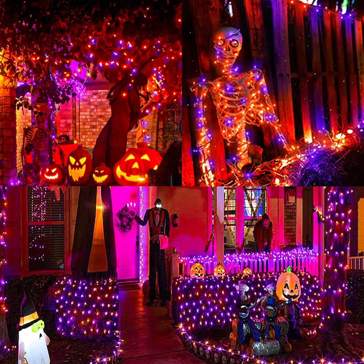 LAMPHOME 33ft Halloween Decorative Mini Lights, 100 LED Green Wire Fairy Starry String Lights Plug in, 16Lighting Modes, for Halloween Decoration Outdoor Party Decoration (Orange and Purple)