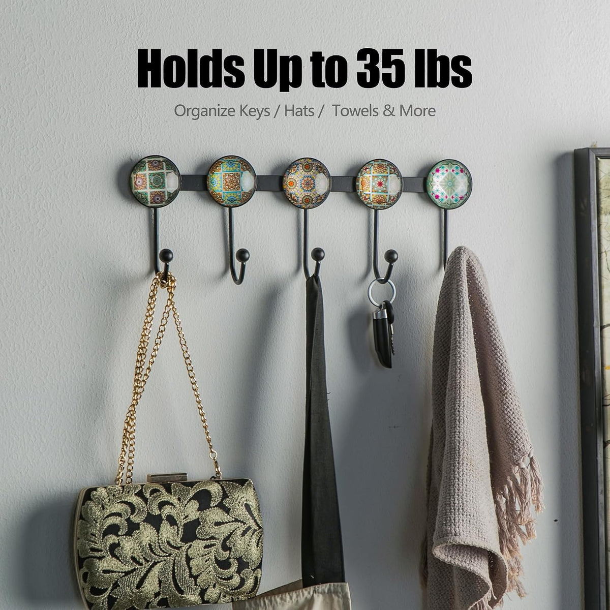 Coat Hooks with 5 Hooks, Decorative Wall Hooks for Hanging