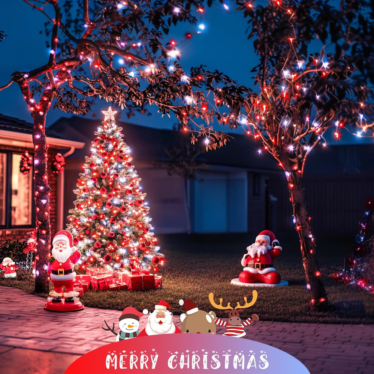 JMEXSUSS 2 Pack 100 LED Red and White Christmas Lights Outdoor, Each 33FT