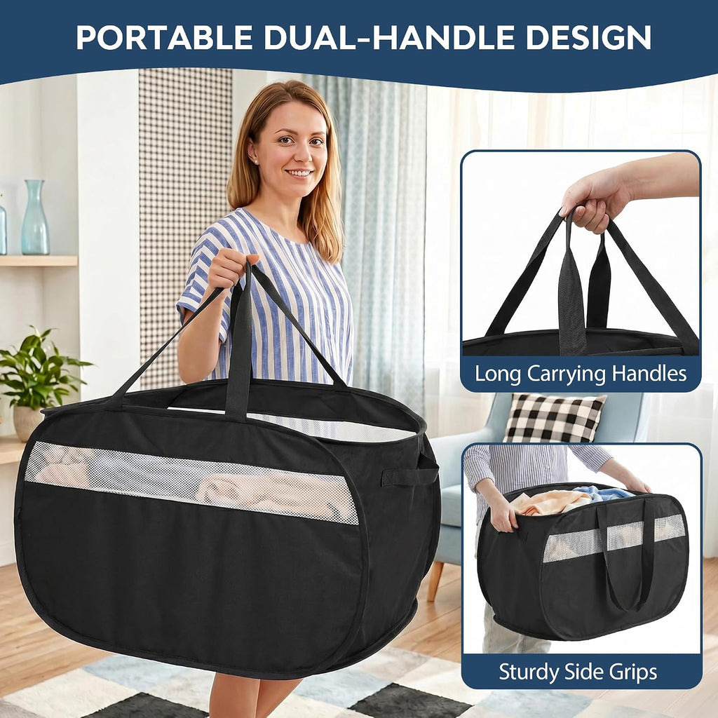 100L Collapsible Laundry Baskets, Foldable Dual Handle Laundry Hamper Black