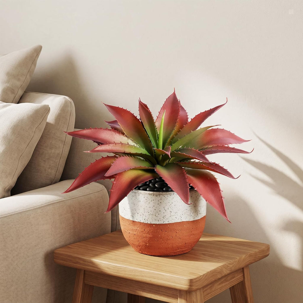 Artificial Succulents Fake Plants UV Resistant for Outdoor 2PC Red