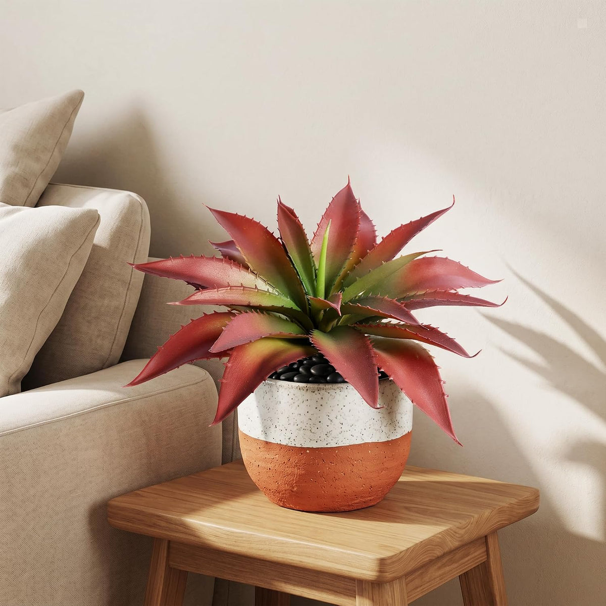 Artificial Succulents Fake Plants UV Resistant for Outdoor 2PC Red