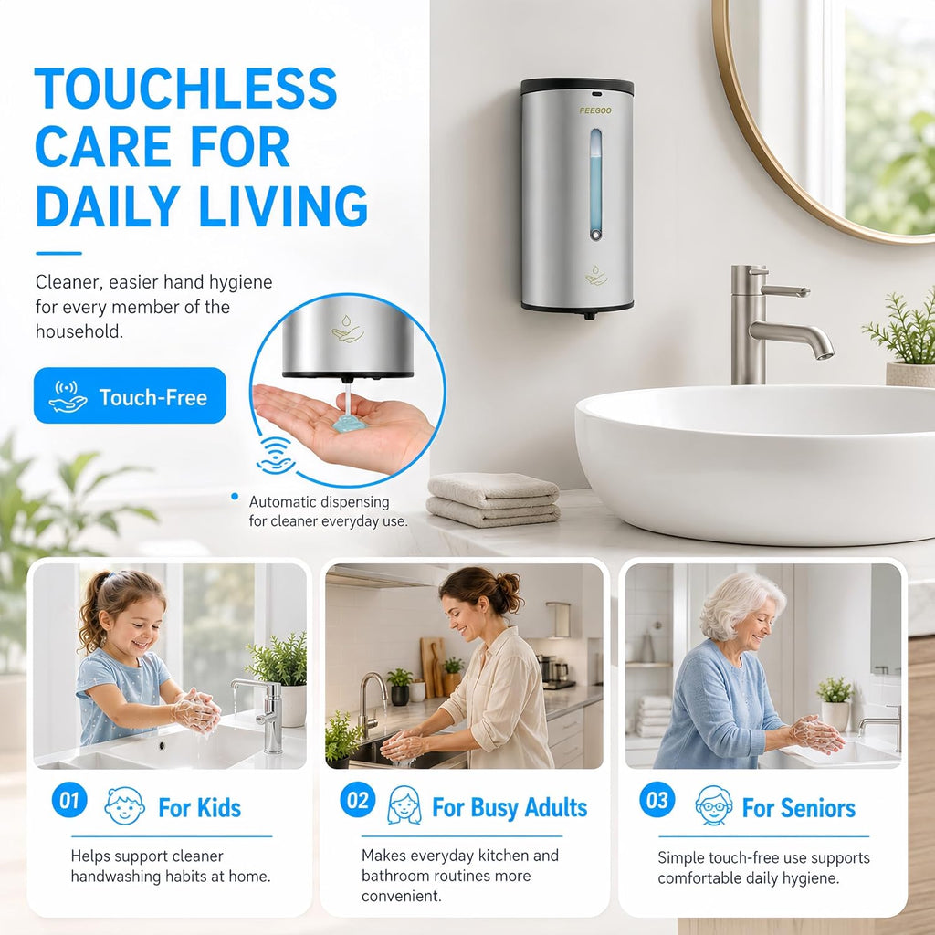 Touchless Soap Dispenser, 5-Level Output, Stainless Steel, Silver