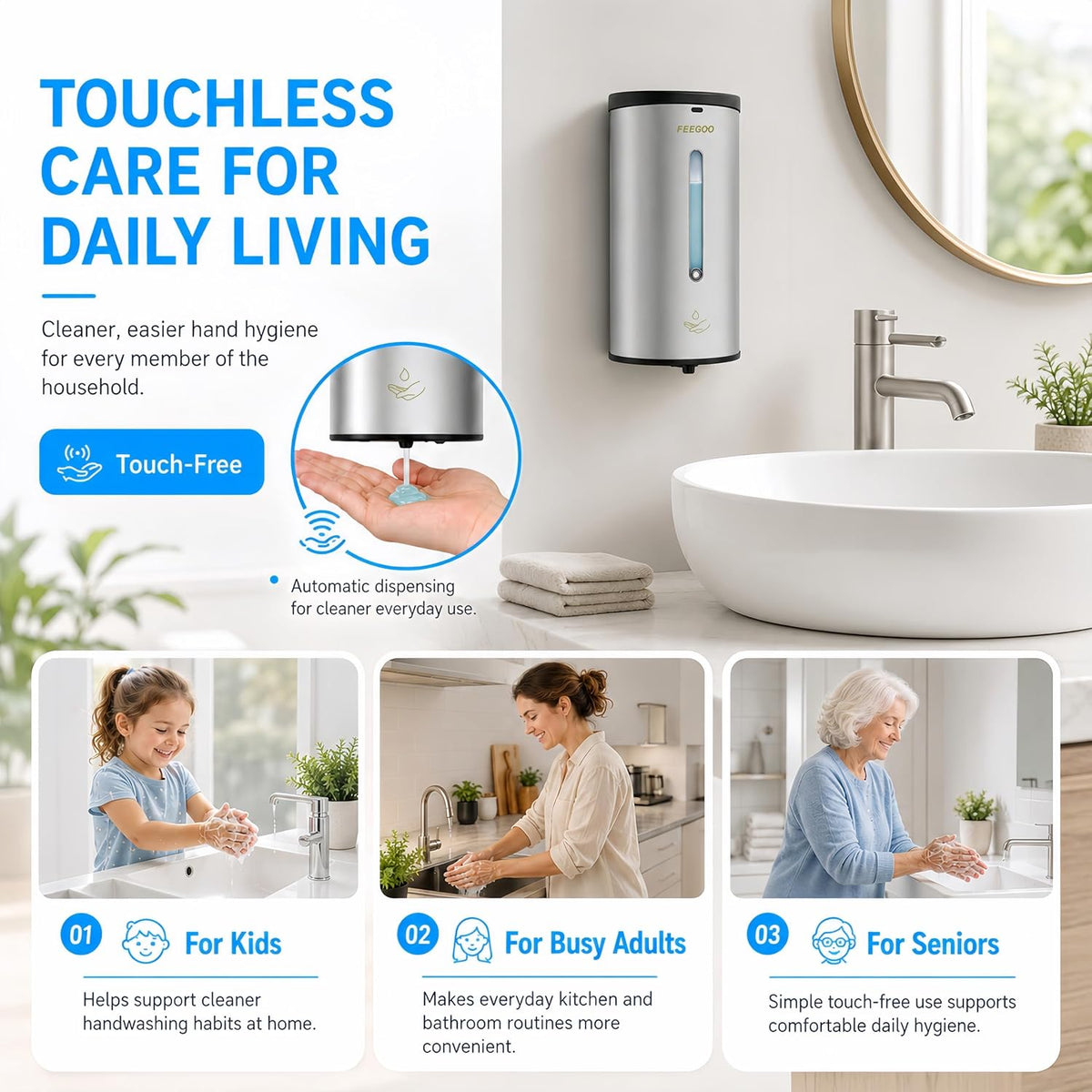 Touchless Soap Dispenser, 5-Level Output, Stainless Steel, Silver