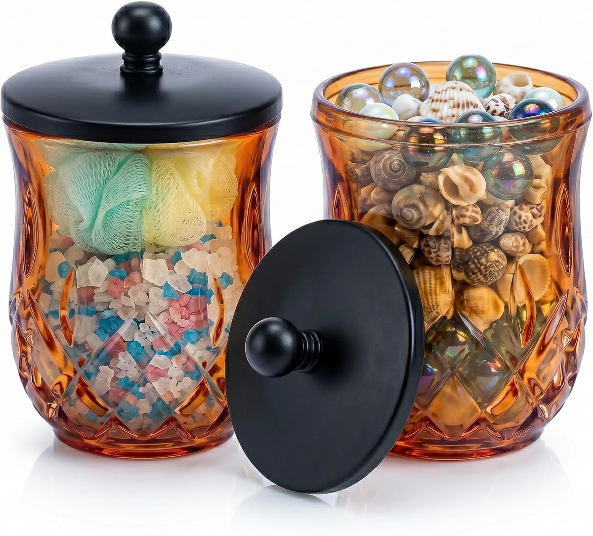 2 Pack 10Oz Amber Q-Tip Holder, Round Thick Glass
