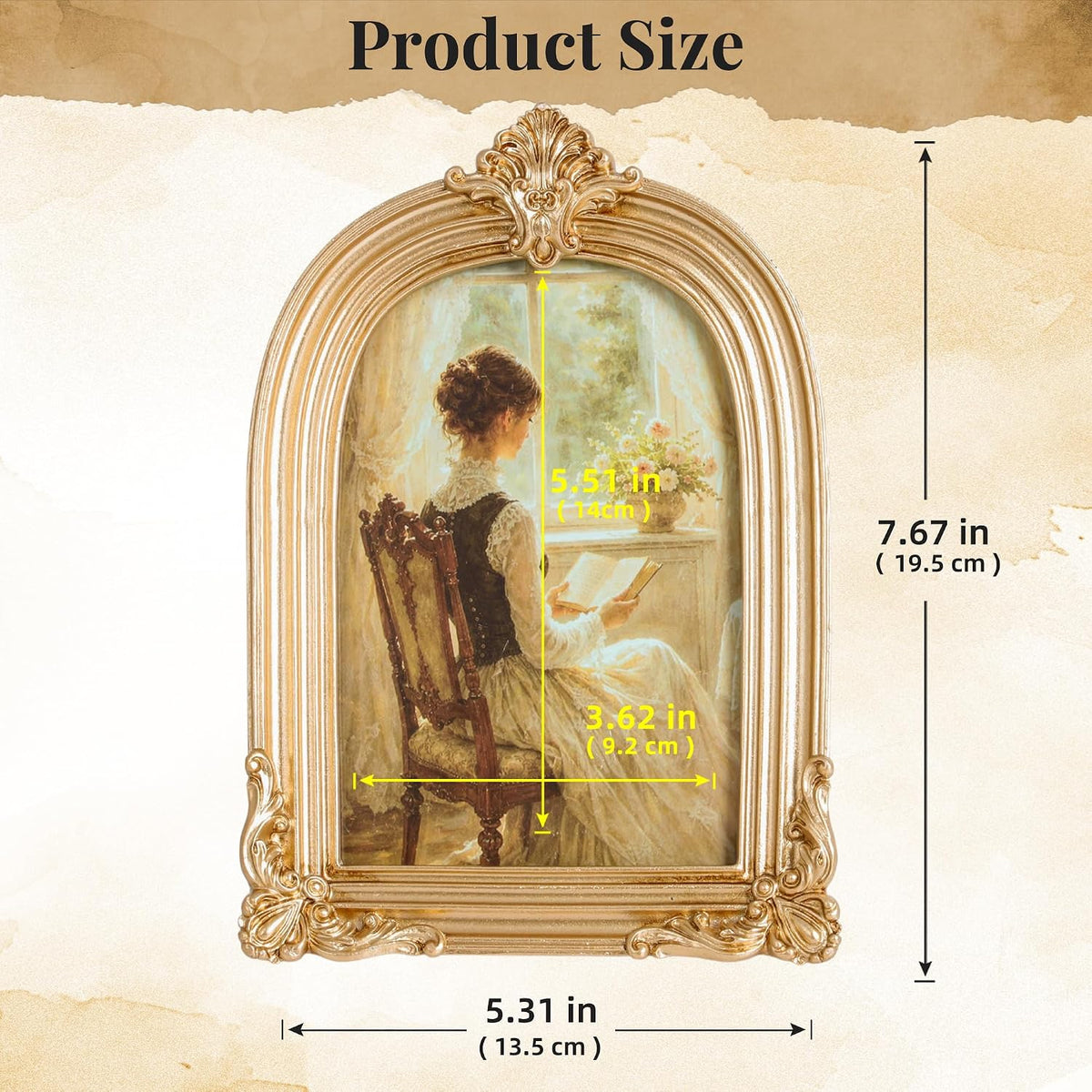 Vintage Picture Frame, Gold Photo Frame Arched, Gold, 4x6 Inch