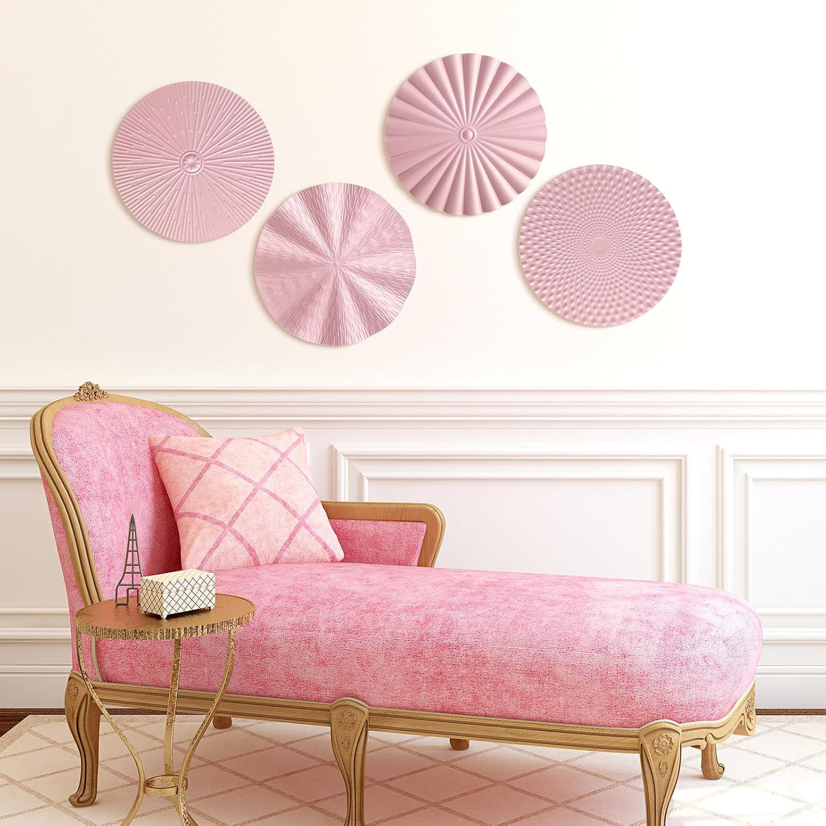 Hicarer 4 Pcs 12 Inch Pink Metal Wall Art Decor Modern Sunburst Decor