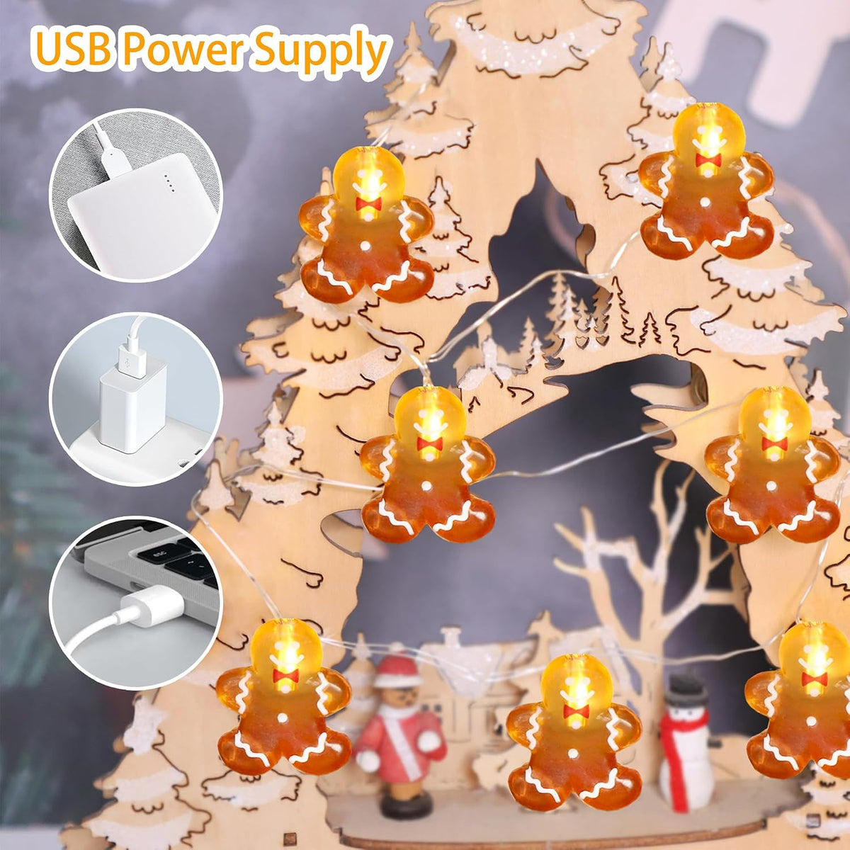 Impress Life Christmas Decoration Gingerbread Men Cookies String Lights