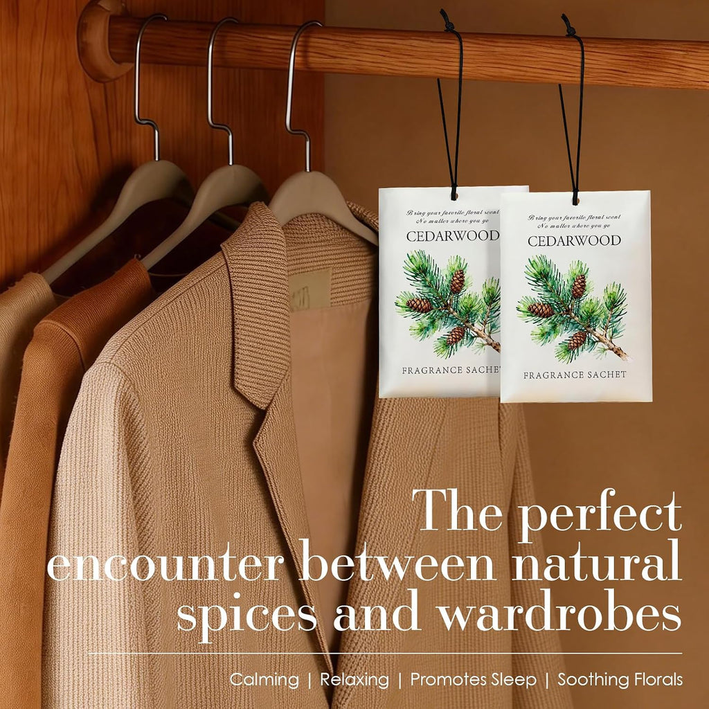Cedarwood Scented Sachet Bags, 12 Pack for Drawers, Closets and Storage