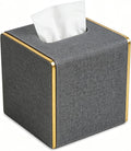 PU Leather Square Tissue Box Cover, Linen Tissue Box Holder with Magnetic Closure, Decorative Modern Cube Tissue Box for Bathroom Vanity Countertop Bedroom Office Desk (Gray)