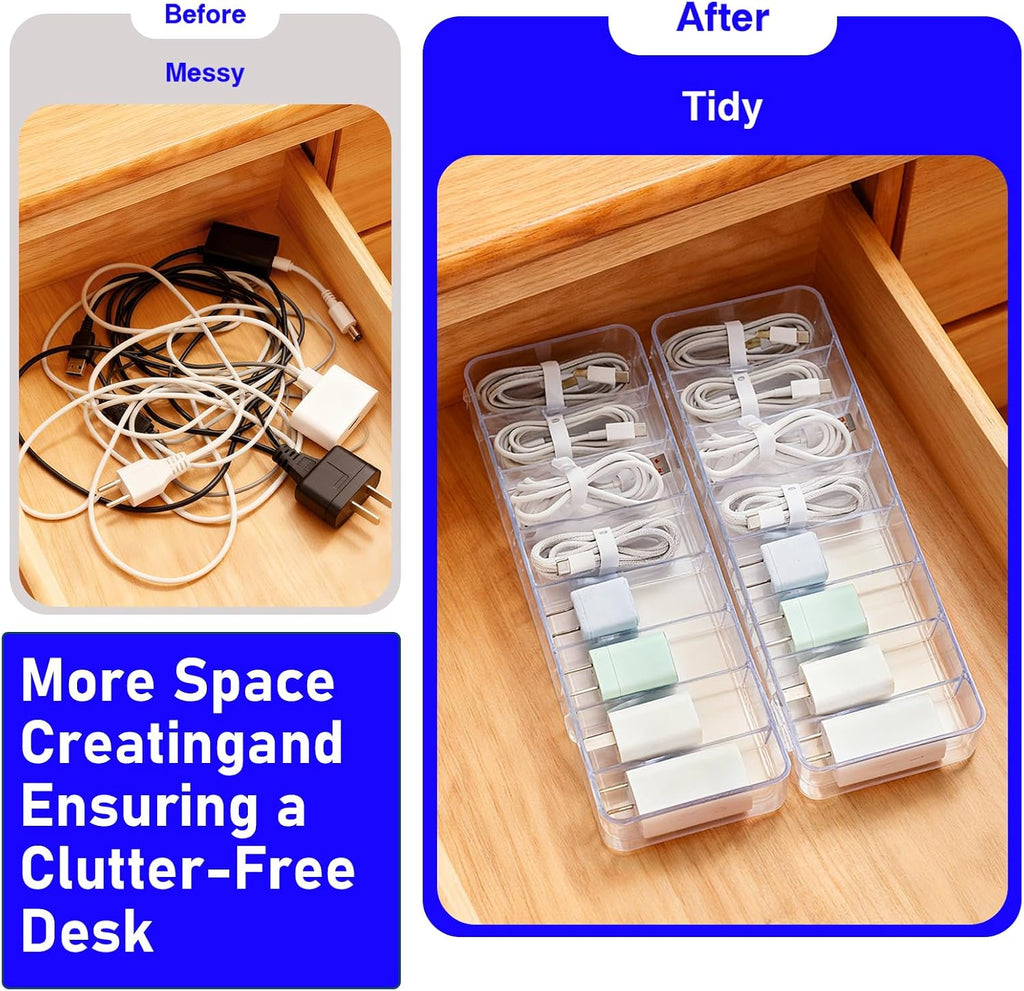 2 Pack Cable Storage Box, Clear, 27 X 9.5 X 6 Cm