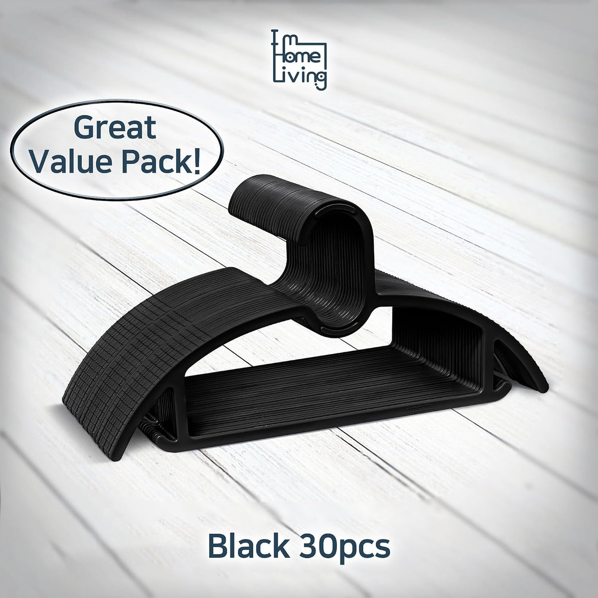 15" Compact Slim & Slimlink Interlocking Clothes Hangers, Space-Saving Lightweight Plastic Hangers for Small Closets, Dorms, Apartments, Travel, RVs & Petite Clothing (Black, 30)