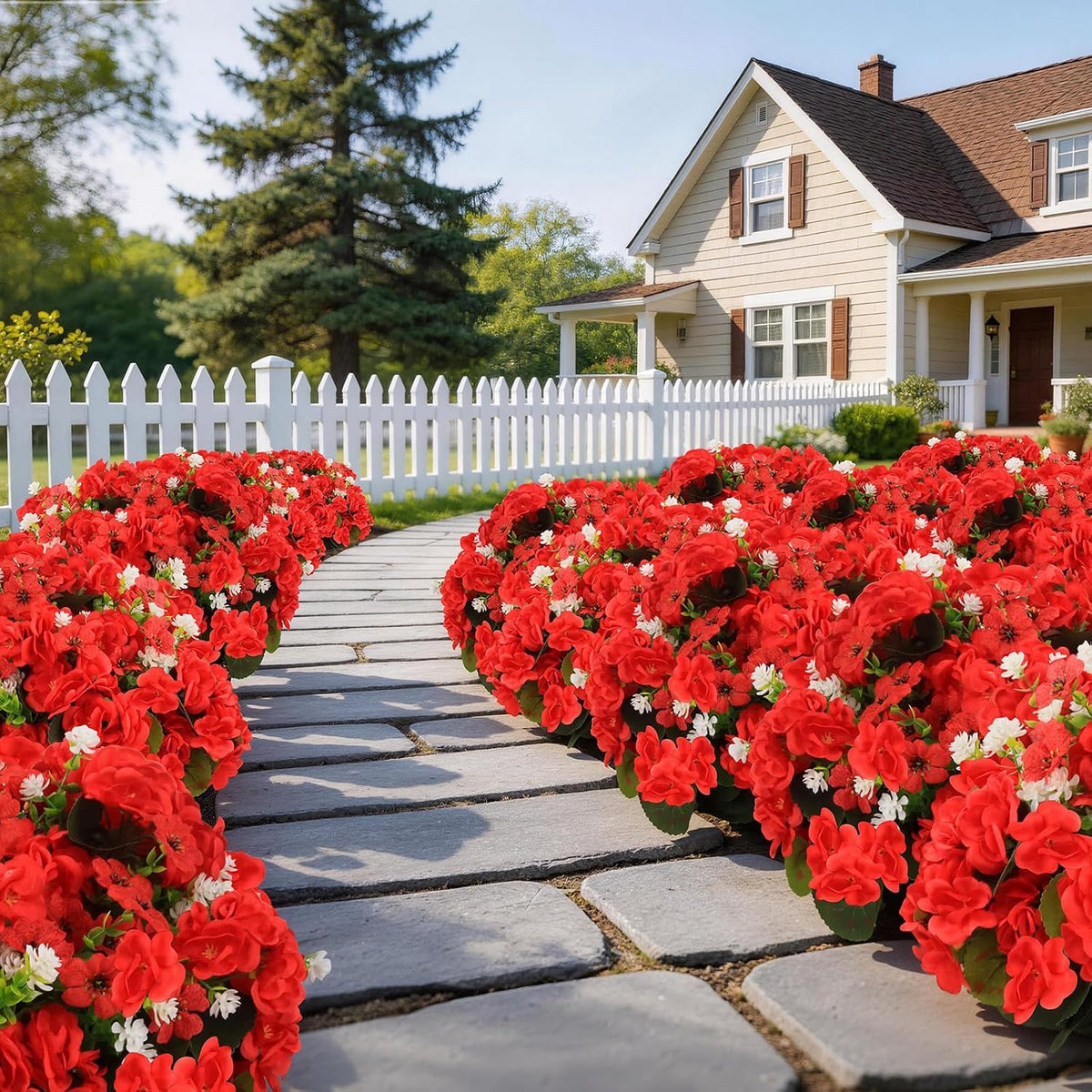 Olatay 12 Bundles Mixed Color Artificial Flowers for Outdoor, Artificial Geraniums Flowers for Outdoor, UV-Resistant Fake Geraniums for Porch, Balcony, Garden, Indoor Decoration (Red)