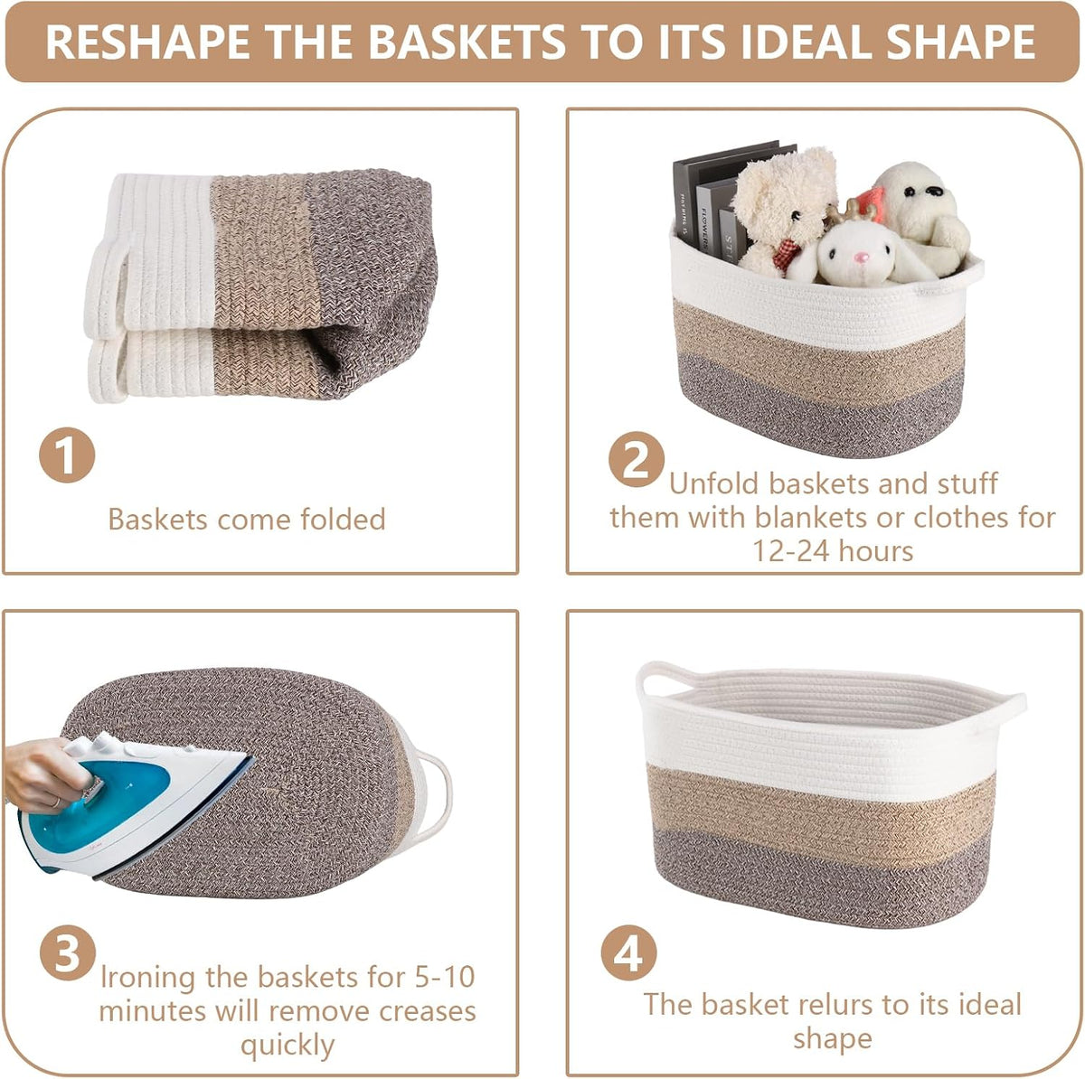 3PCS Grey Cotton Rope Woven Storage Basket, 15x10x8.7 Inches Shelf Organizer for Baby Gift Baskets, Toys, Laundry, Baby Blankets & Empty Gift Baskets