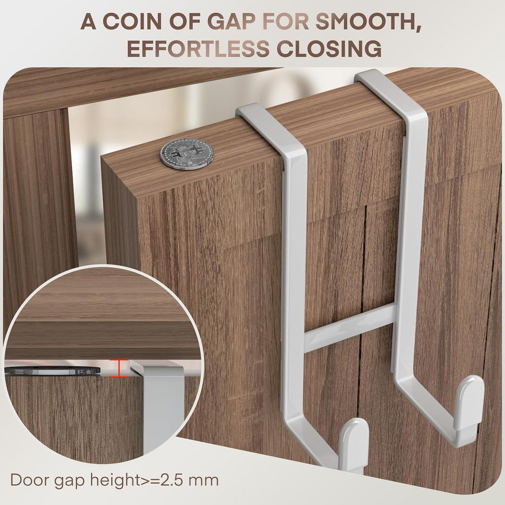 FYY 2 Packs Over The Door Hooks, Heavy Duty Door Hanger Hook, No Drill Wall Hooks for Hanging Coat, Towel, Bag in Bathroom, Closet Fits Most Doors Up to 1-7/8" Thickness （White）