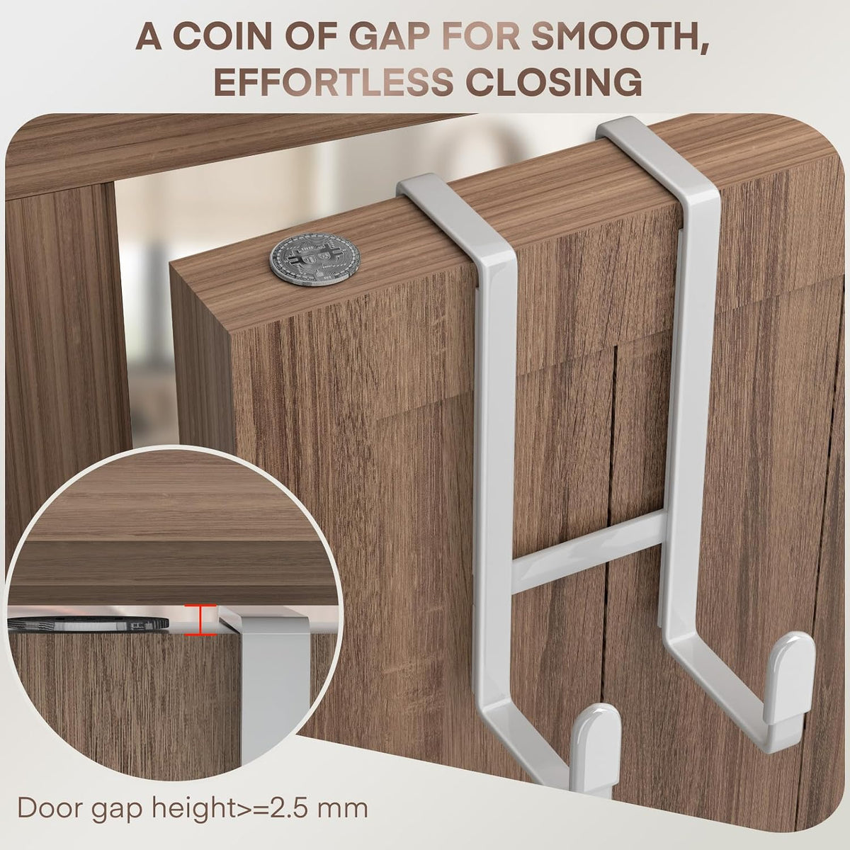 FYY 2 Packs Over The Door Hooks, Heavy Duty Door Hanger Hook, No Drill Wall Hooks for Hanging Coat, Towel, Bag in Bathroom, Closet Fits Most Doors Up to 1-7/8" Thickness （White）