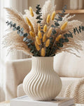 White Ceramic Flower Vase, Modern Ribbed Flower Vase for Pampas Grass