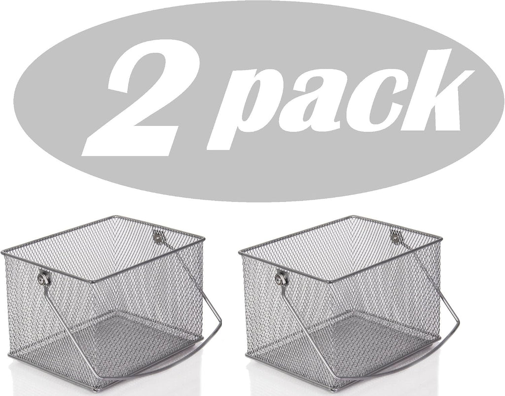 YBM Home Mesh Wire Food Storage Organizer Bin Basket with Handle for Kitchen Pantry, Cabinets, Bathroom, Laundry Room, Closets, Garage - Rectangle Metal Farmhouse Mesh Basket, 2 PACK