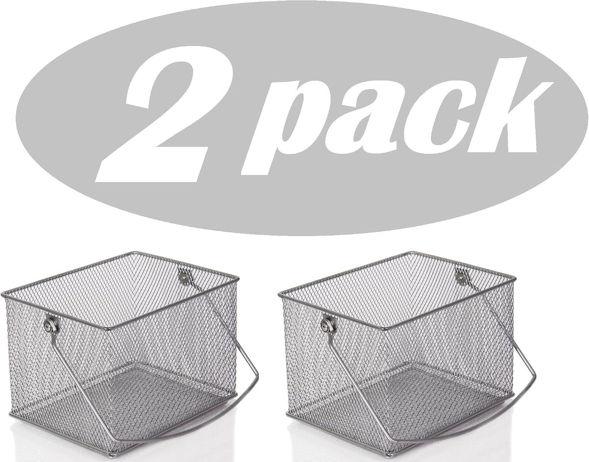 YBM Home Mesh Wire Food Storage Organizer Bin Basket with Handle for Kitchen Pantry, Cabinets, Bathroom, Laundry Room, Closets, Garage - Rectangle Metal Farmhouse Mesh Basket, 2 PACK