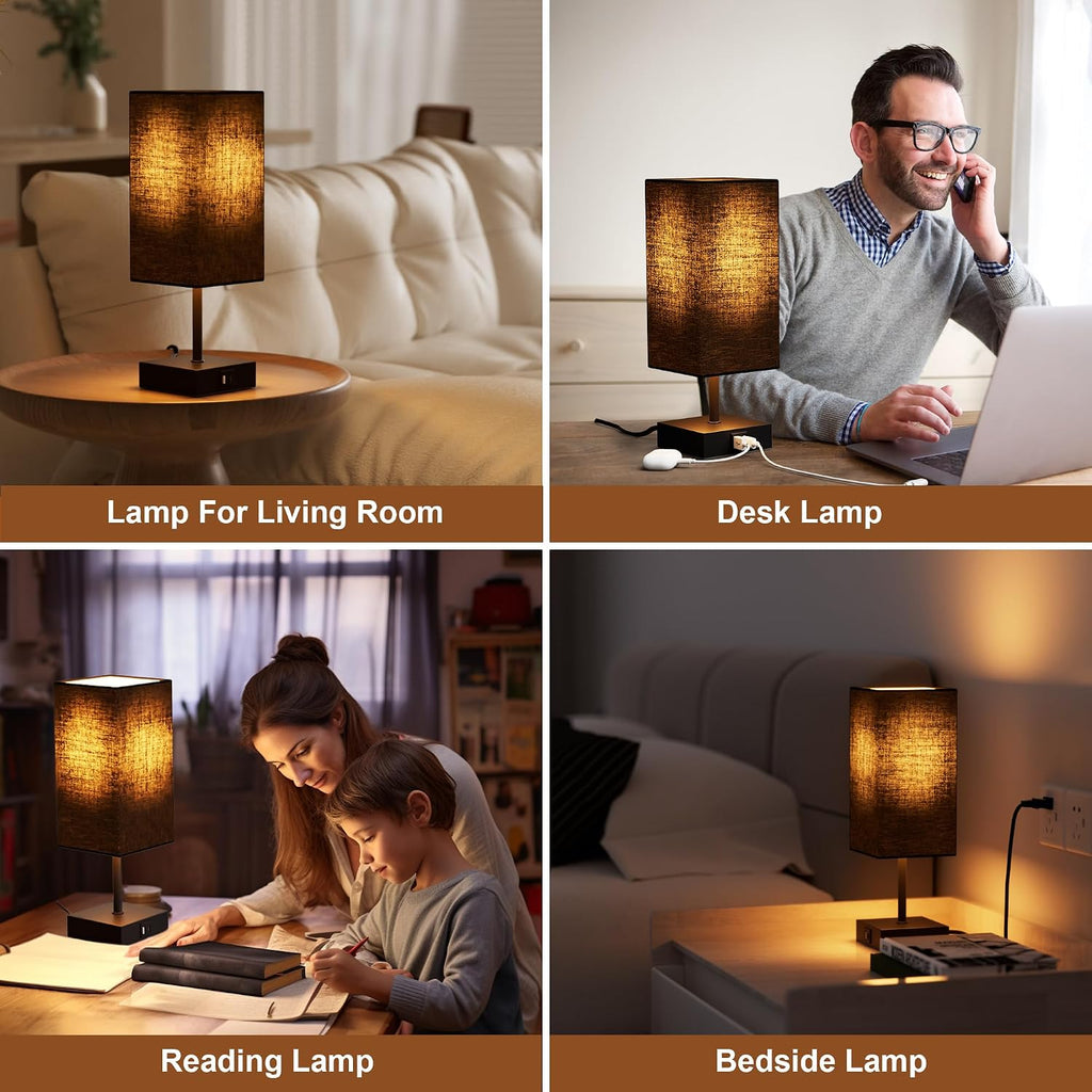 Touch Bedside Table Lamp for Bedroom, 14-Inch, Black, Set of 2