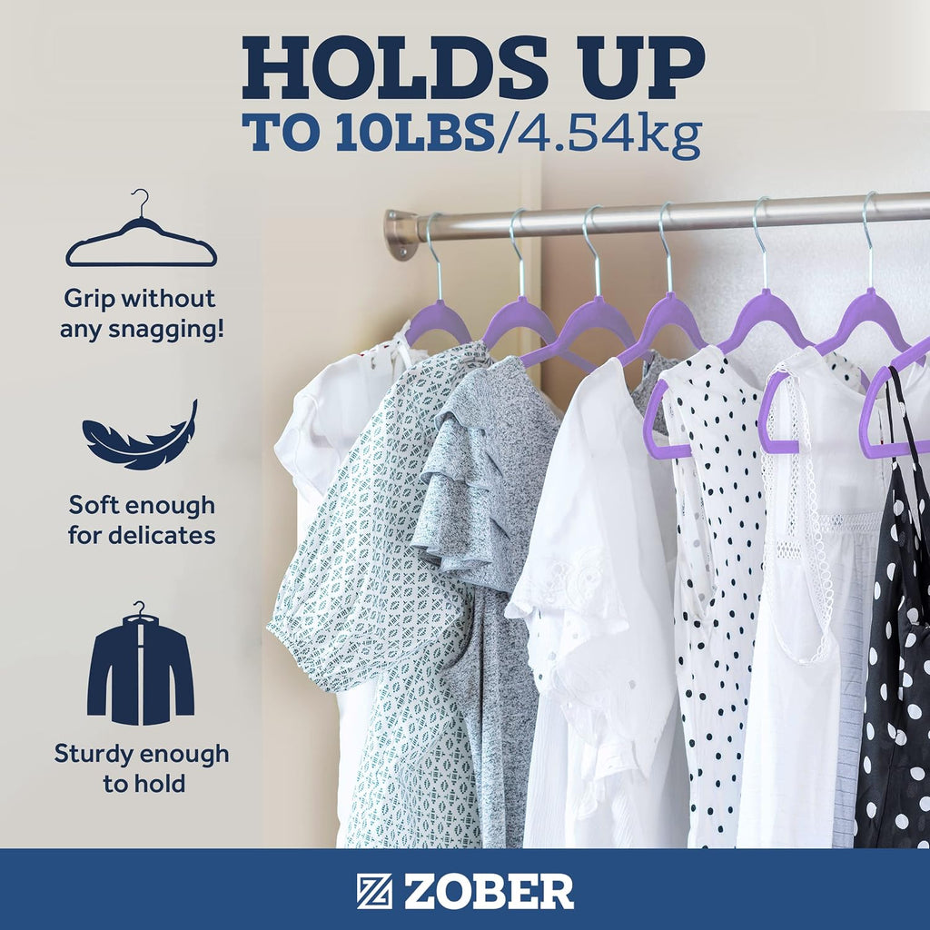 Zober Purple Velvet Hangers 50 Pack, Slim Non Slip Clothes Hangers