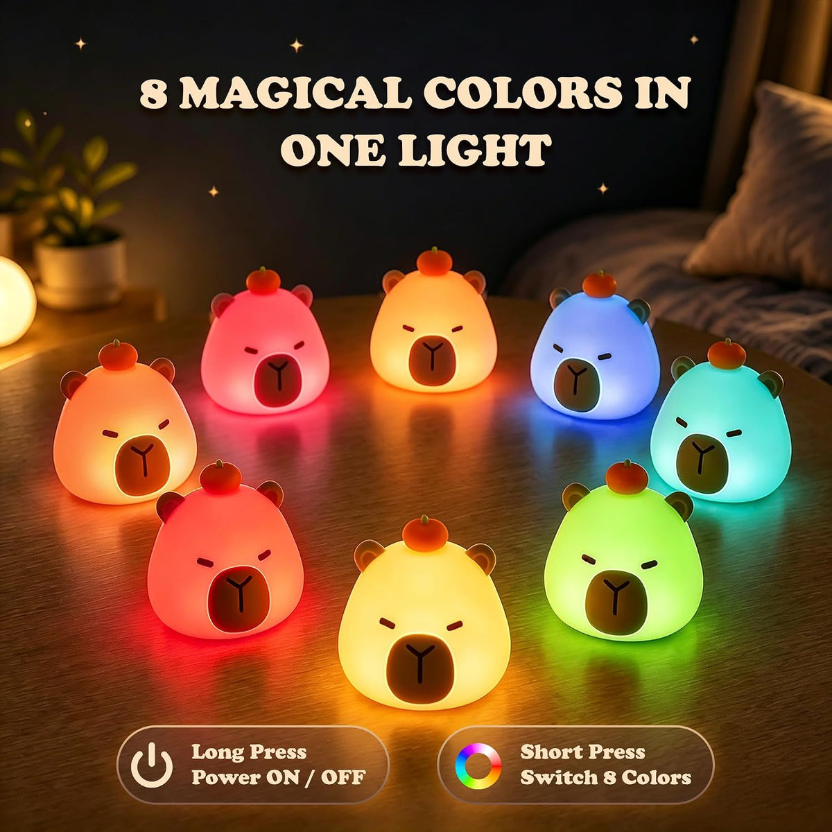 UNEEDE 3 Pack Mini Animal Night Light Set, Mini Capybara, Frog & Duck Lamp
