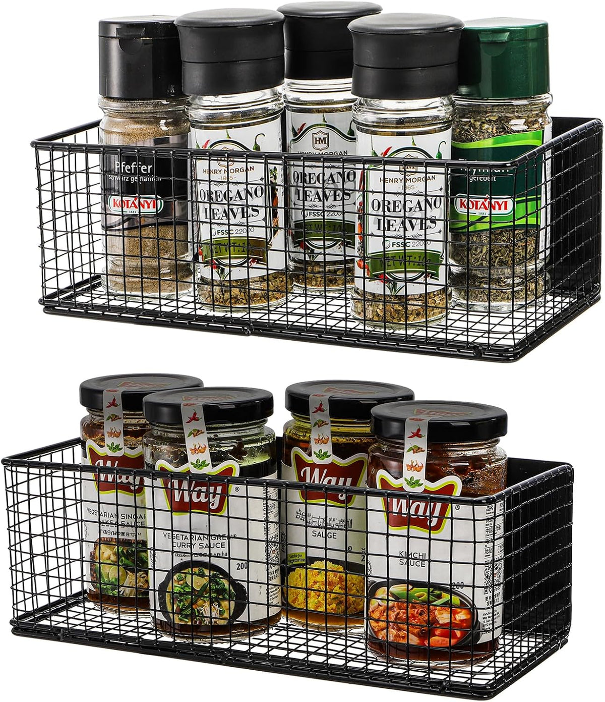 Frcctre 2 Pack Magnetic Basket Magnetic Fridge Organizer, Metal Wire Spice Rack Pen Holder Storage Organizer Basket for Refrigerator Whiteboard Home Kitchen Office