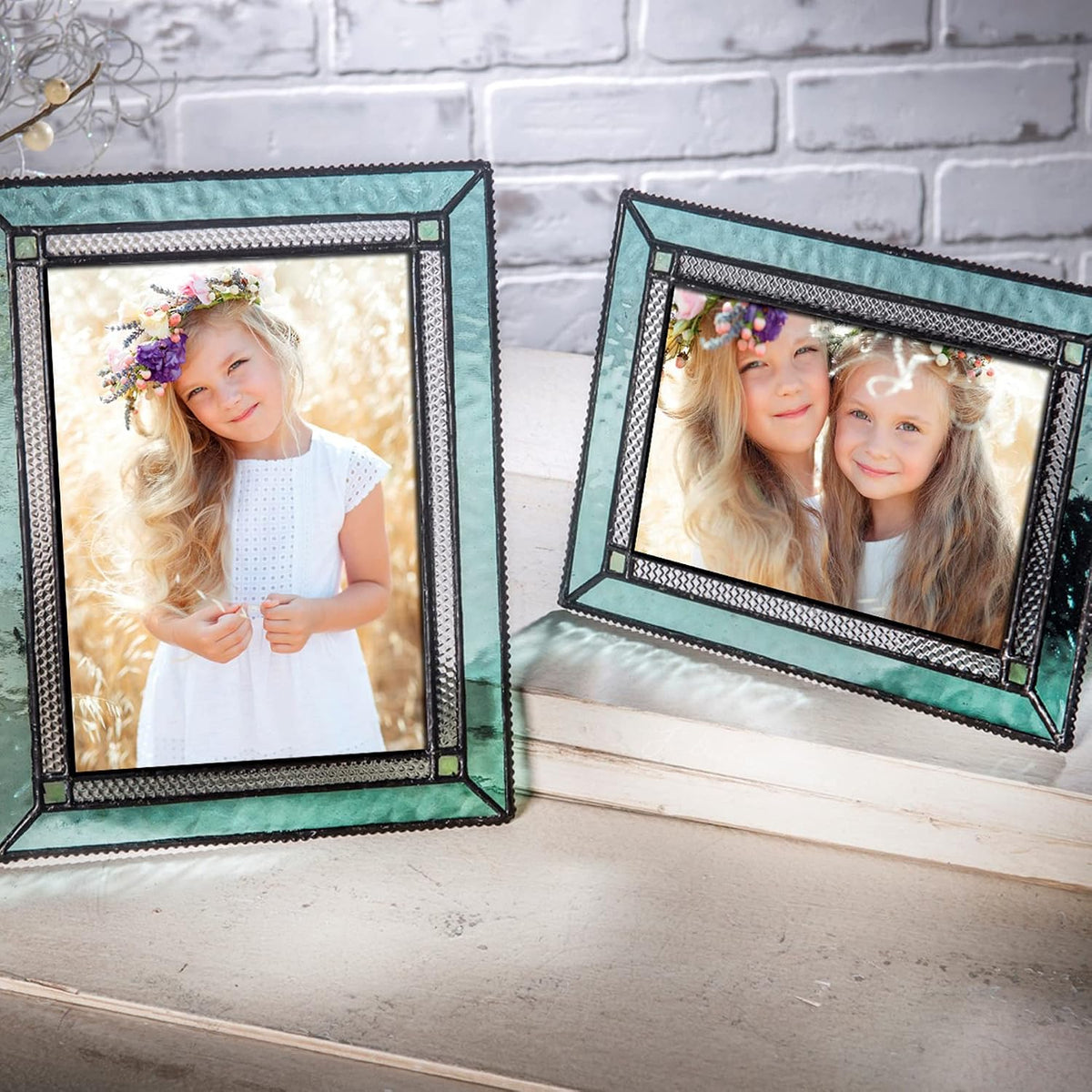 J Devlin Windsor Blue and Green Glass Picture Frame, 4x6 H/V