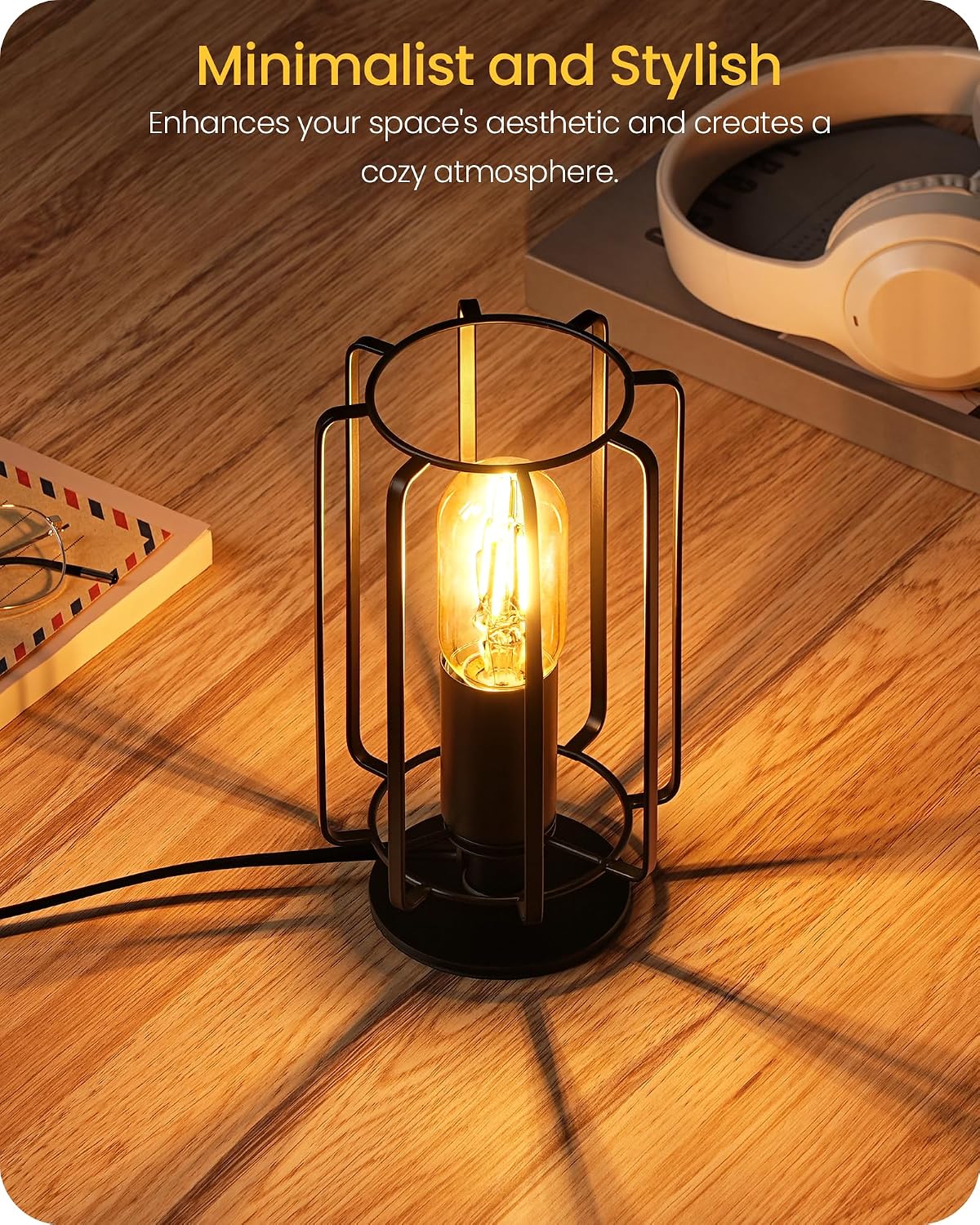 Industrial Table Lamp, Fully Dimmable Small Bedside Lamp, Plug in