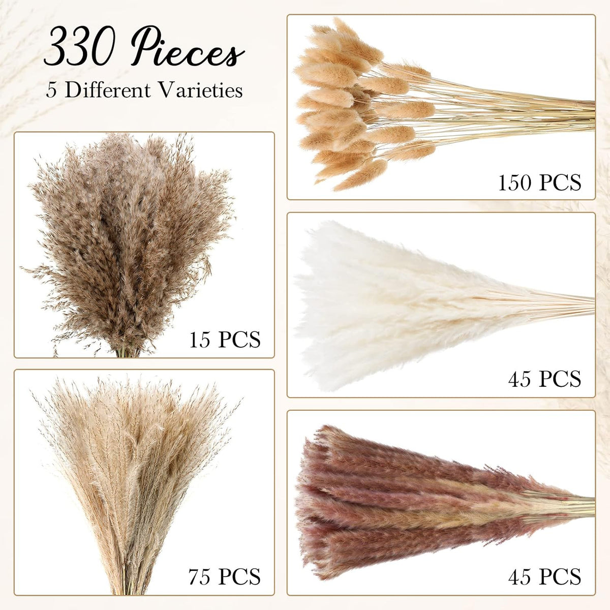 330 Pcs Dried Pampas Grass 17 Inch Fall Decorations for Home