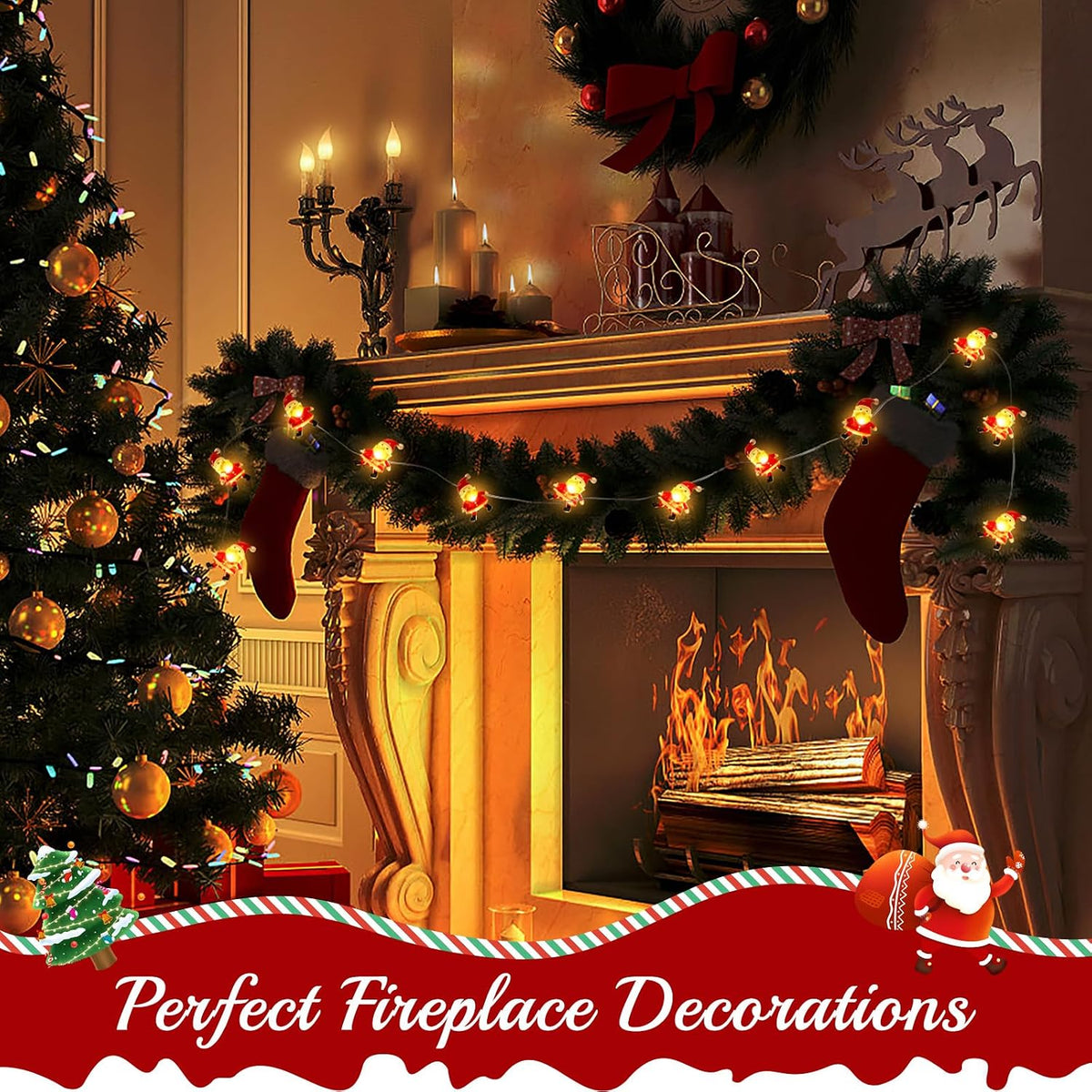 Coquimbo Christmas Decorations Indoor Lights, 10FT 30 LED Christmas Santa Claus Fairy String Lights Battery Operated for Xmas Tree Party Festive Holiday Cute Room Decor