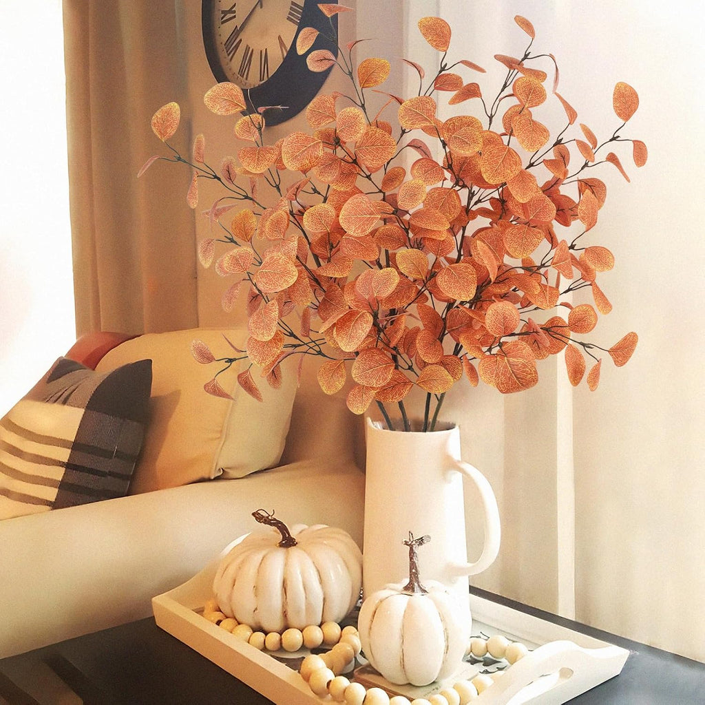 4Pcs Artificial Eucalyptus Leaves Stems 33.8‘’ Eucalyptus Branches Fake Poinsettia Flowers Faux Plants for Home Table Fireplace Party Wedding Thanksgiving Décor