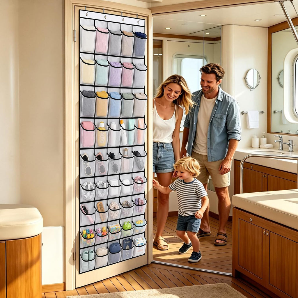 Cruise Ship Magnetic Door Organizer, 40 Pockets Over The Door Cruise Cabin Storage Shoe Rack with and 4 Strong Anti Scratch Magnets Carry Bag for 2026 Cruise Essentials Travel Organization