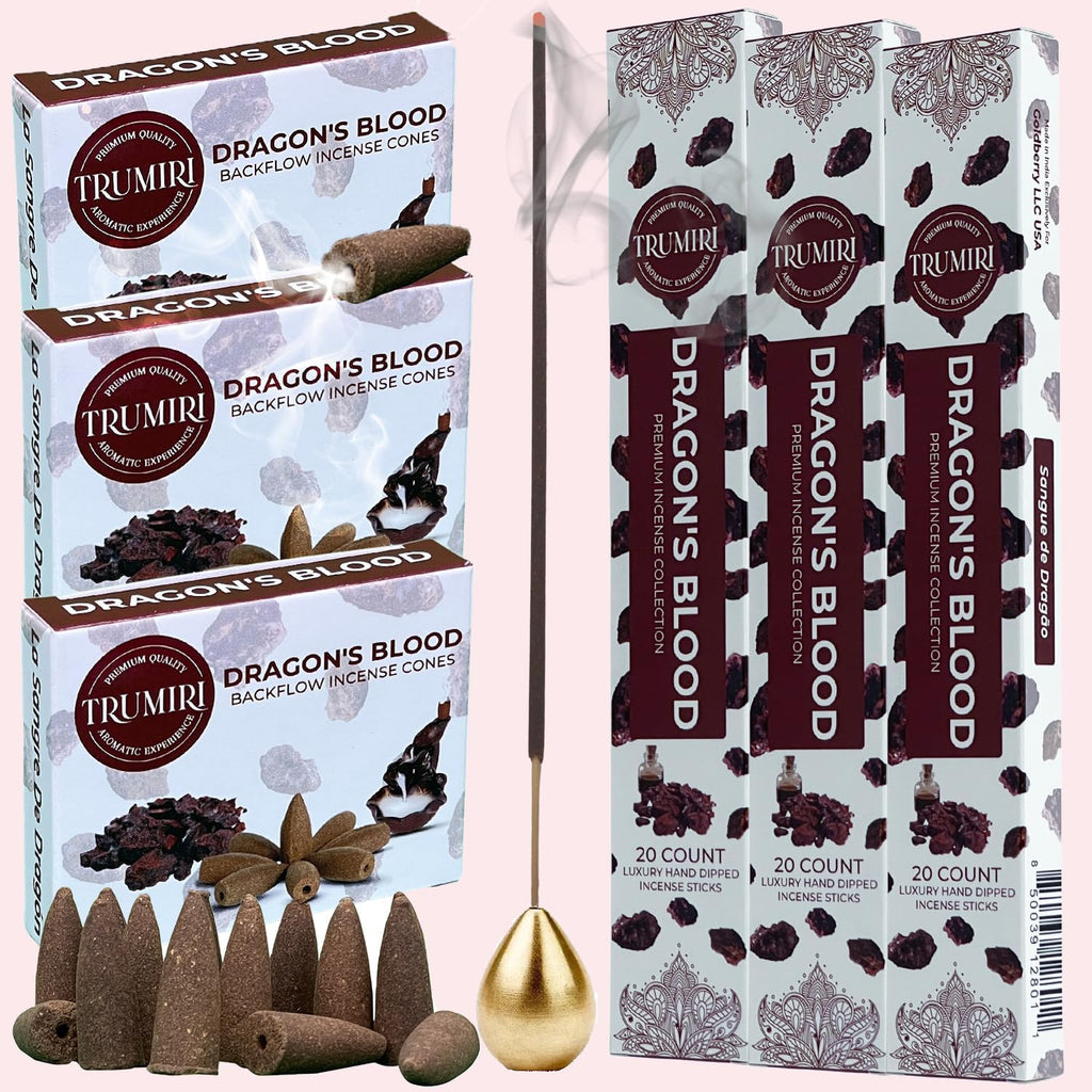 Dragons Blood Incense Sticks & Backflow Cones for Waterfall - 60 Sticks + 30 Cones - Waterfall Incense Combo Pack