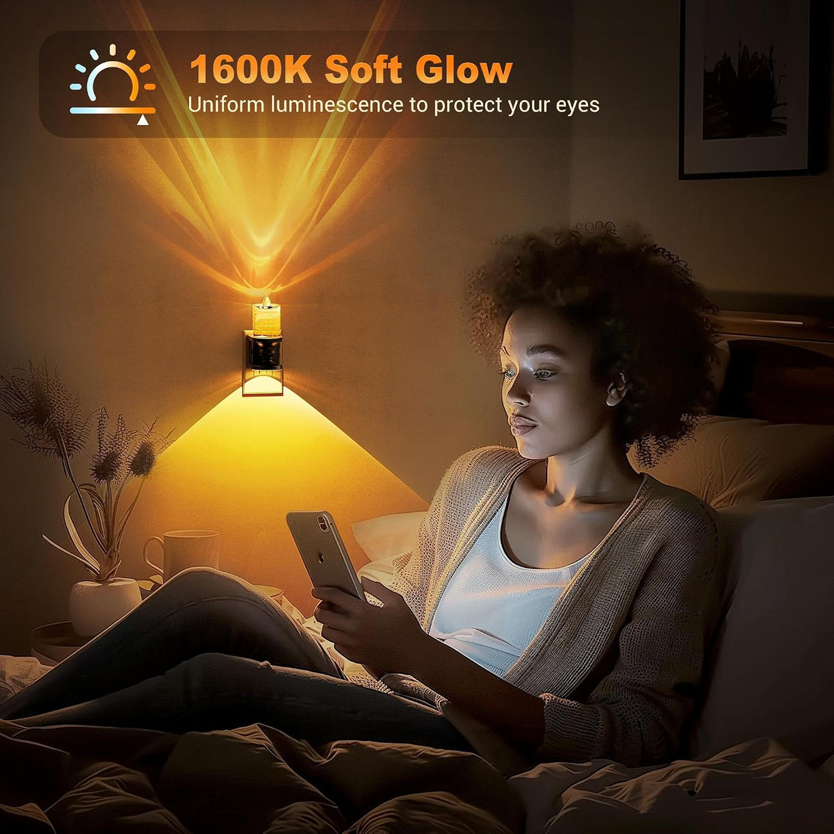 JandCase Night Light, Candle Amber Night Lights Plug into Wall, 1 Pack
