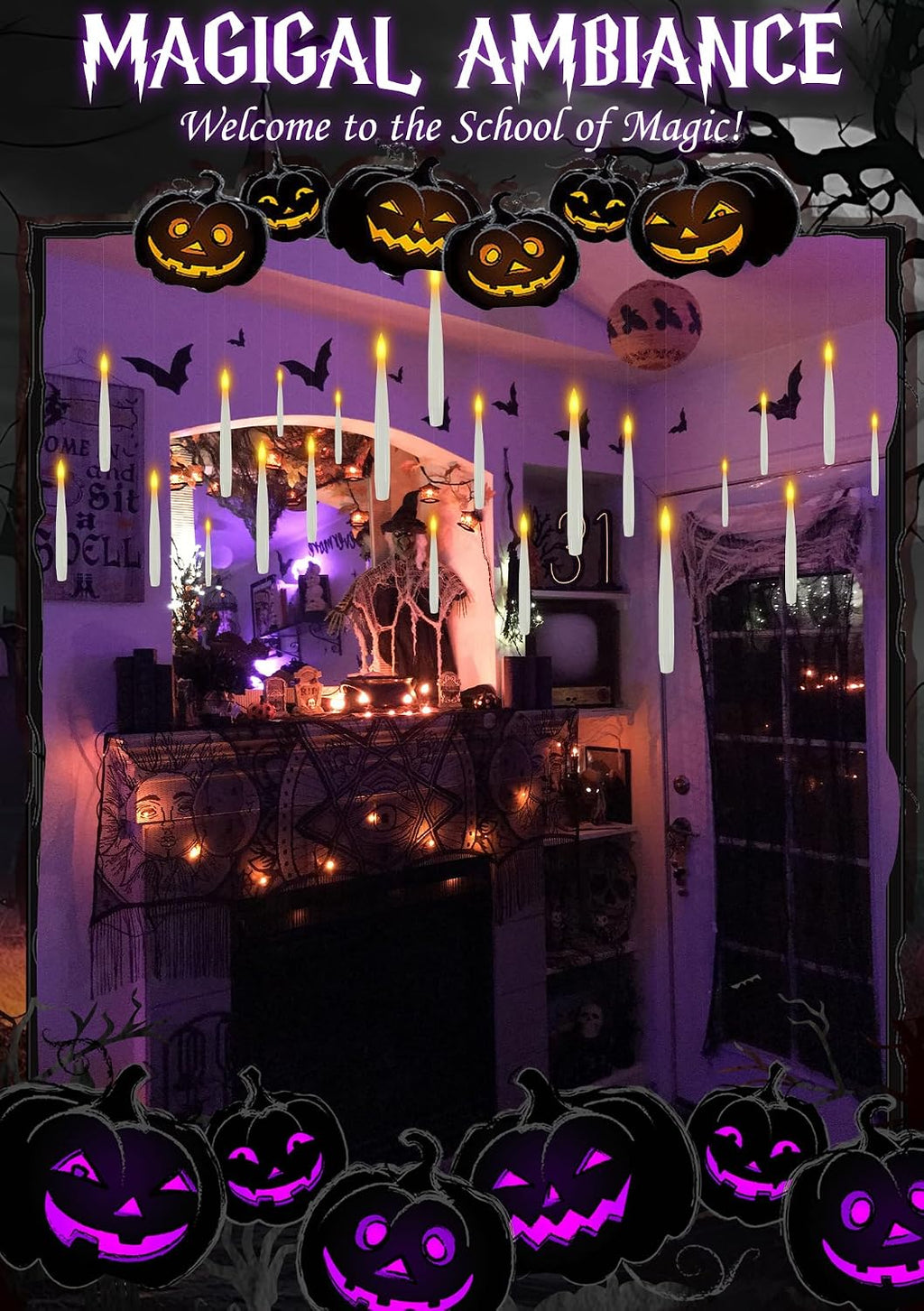 10 Floating Candles with Wand & 11 AAA Batteries Halloween Decor