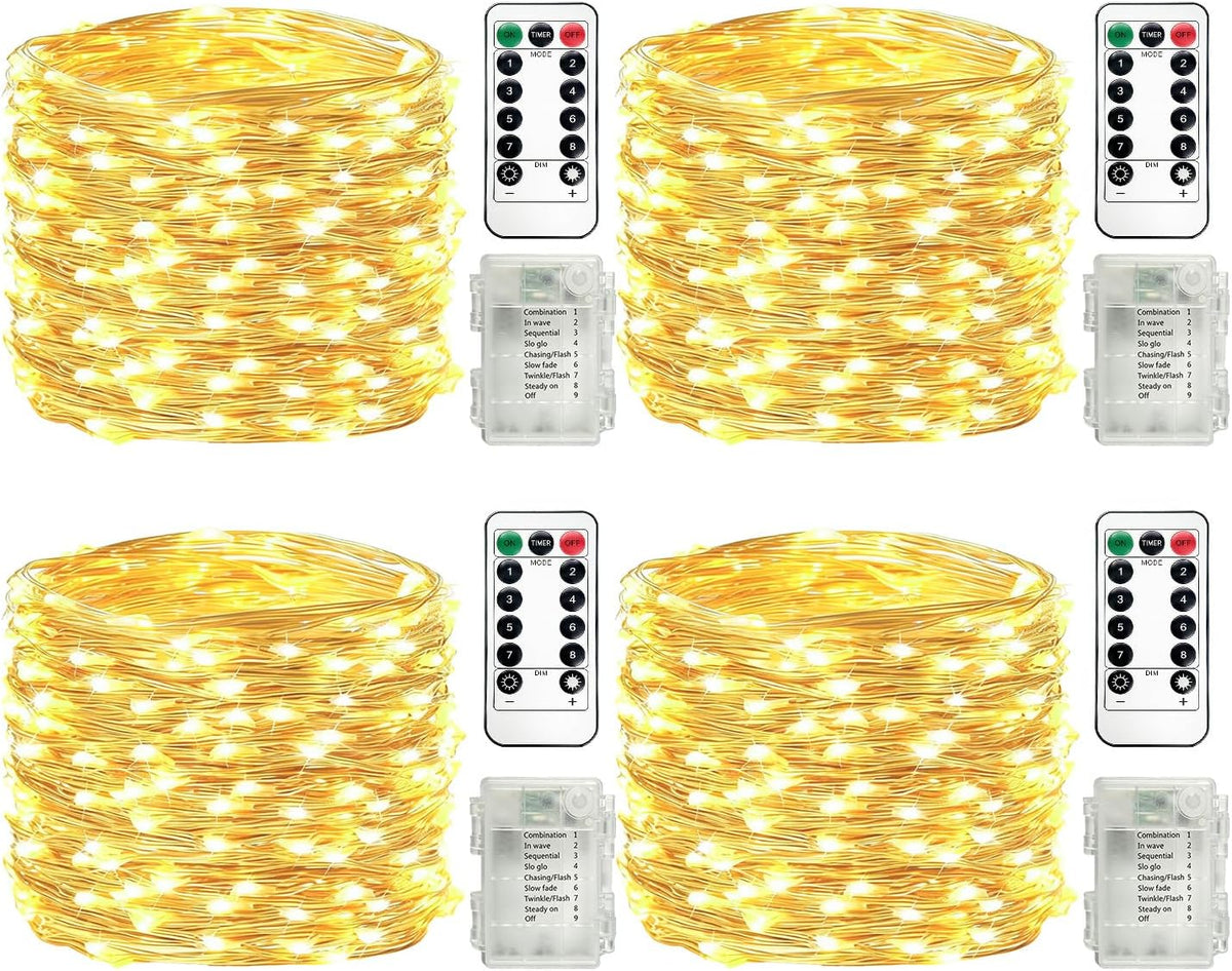 4-Pack Fairy Lights Battery Operated, 33ft 100 LED(Total 132ft 400 LEDs)