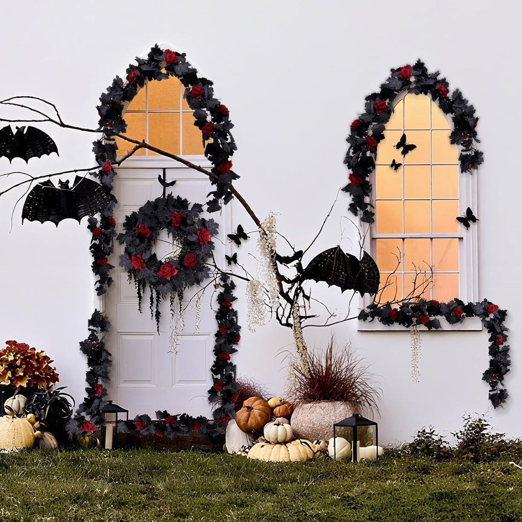 SJL Artificial Flowers Garland Black Maple Leaf Garland Fake Hanging Flower