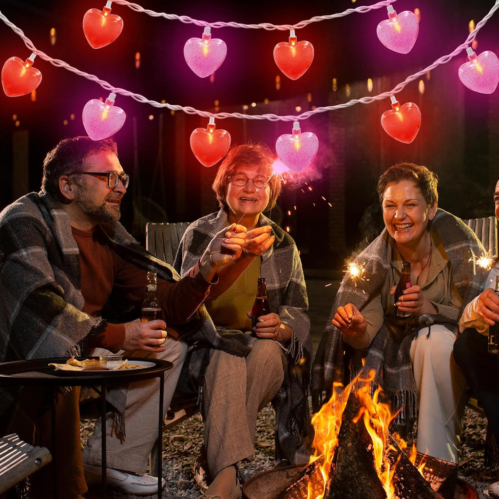 Couah 8.5Ft Red Pink Heart String Lights with 10 LED Red Pink 3D Heart Lights Plug in Valentines String Lights for Indoor Outdoor Home Xmas Tree Wedding Party Valentine's Day Decorations