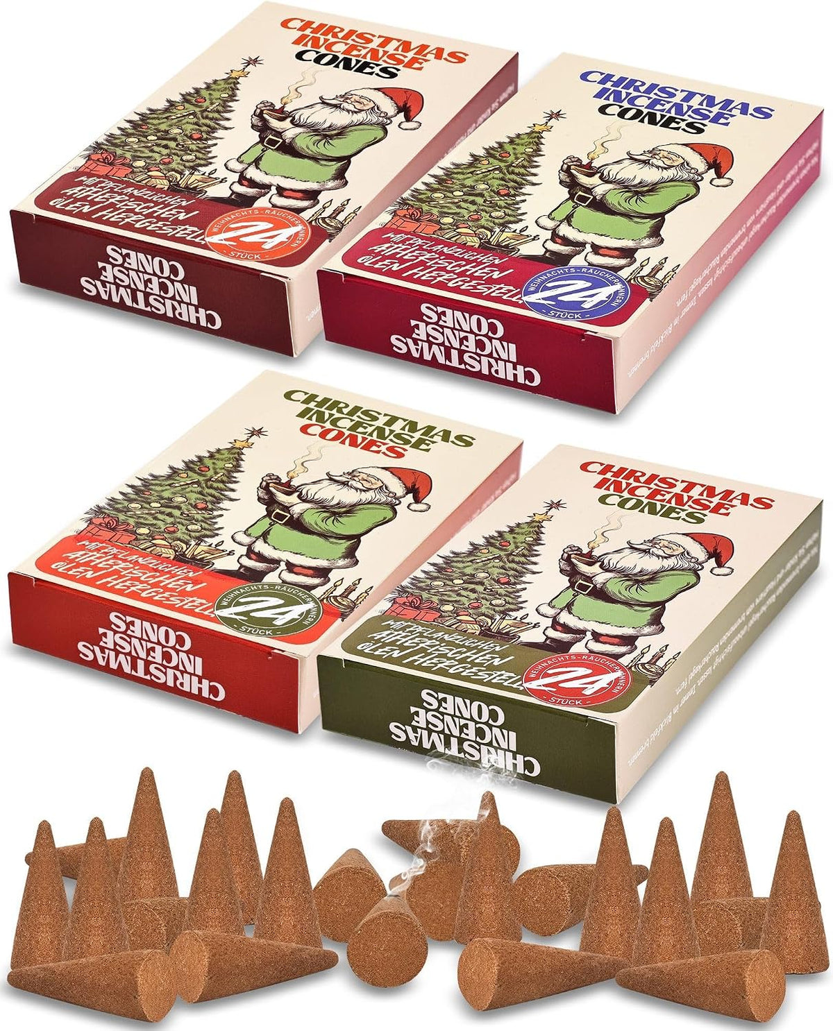 Christmas Scented Incense Cones - 4 Pack Box Set, 96 Cones Total