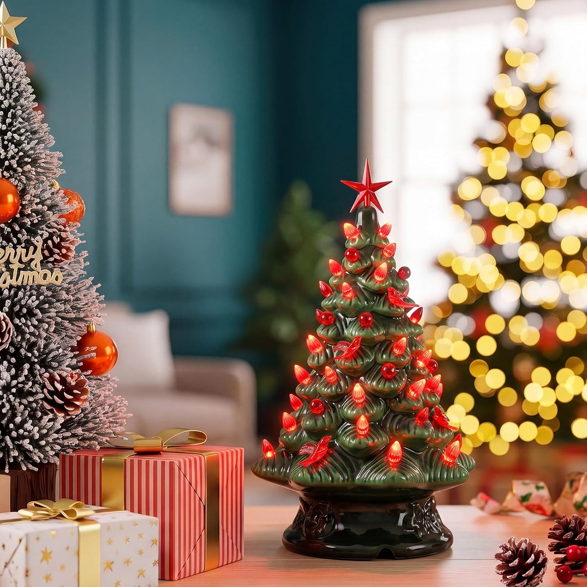 186 Pcs Ceramic Christmas Tree Replacement Lights Set, Red Color, Stylish