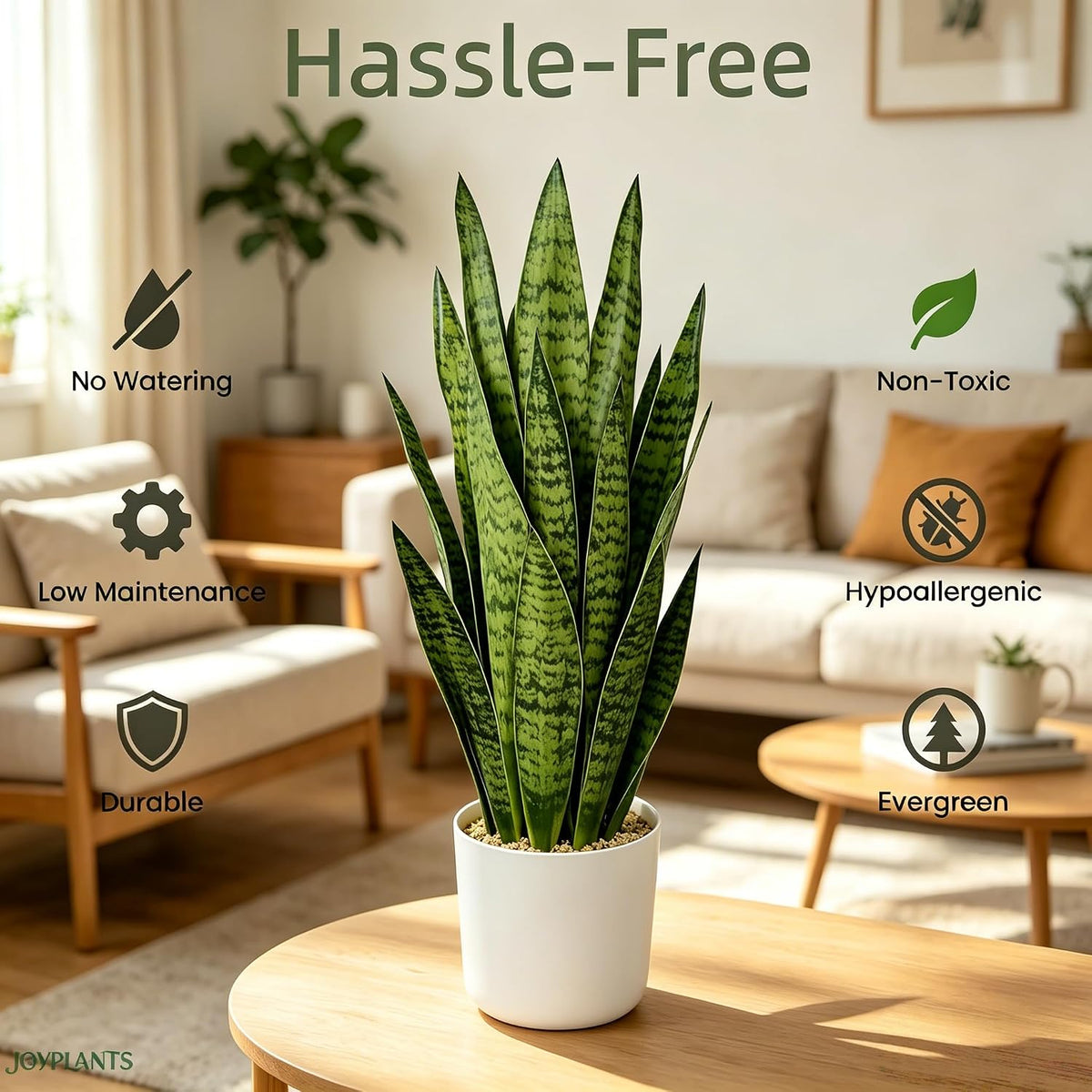 2.3FT Fake Snake Plant 27in Sansevieria Potted Plant in White Pot