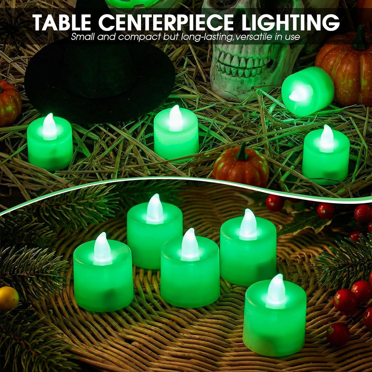 Coume 72 Pack Flameless Tea Light Candle Bulk, Green