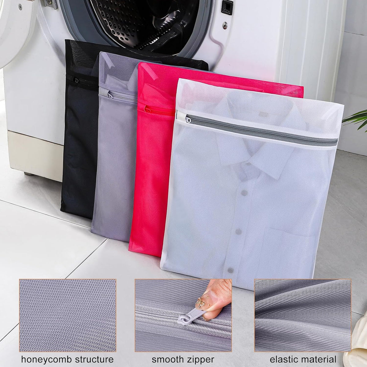 4 pack Mesh Laundry Bags,Mesh Wash Bags,Lingerie Bags for Washing Delicates,12 x 16 Inches lingerie bags for Laundry, Travel Storage Organize Bag for Cotton Clothes,Sheet, Shoes(GREY)
