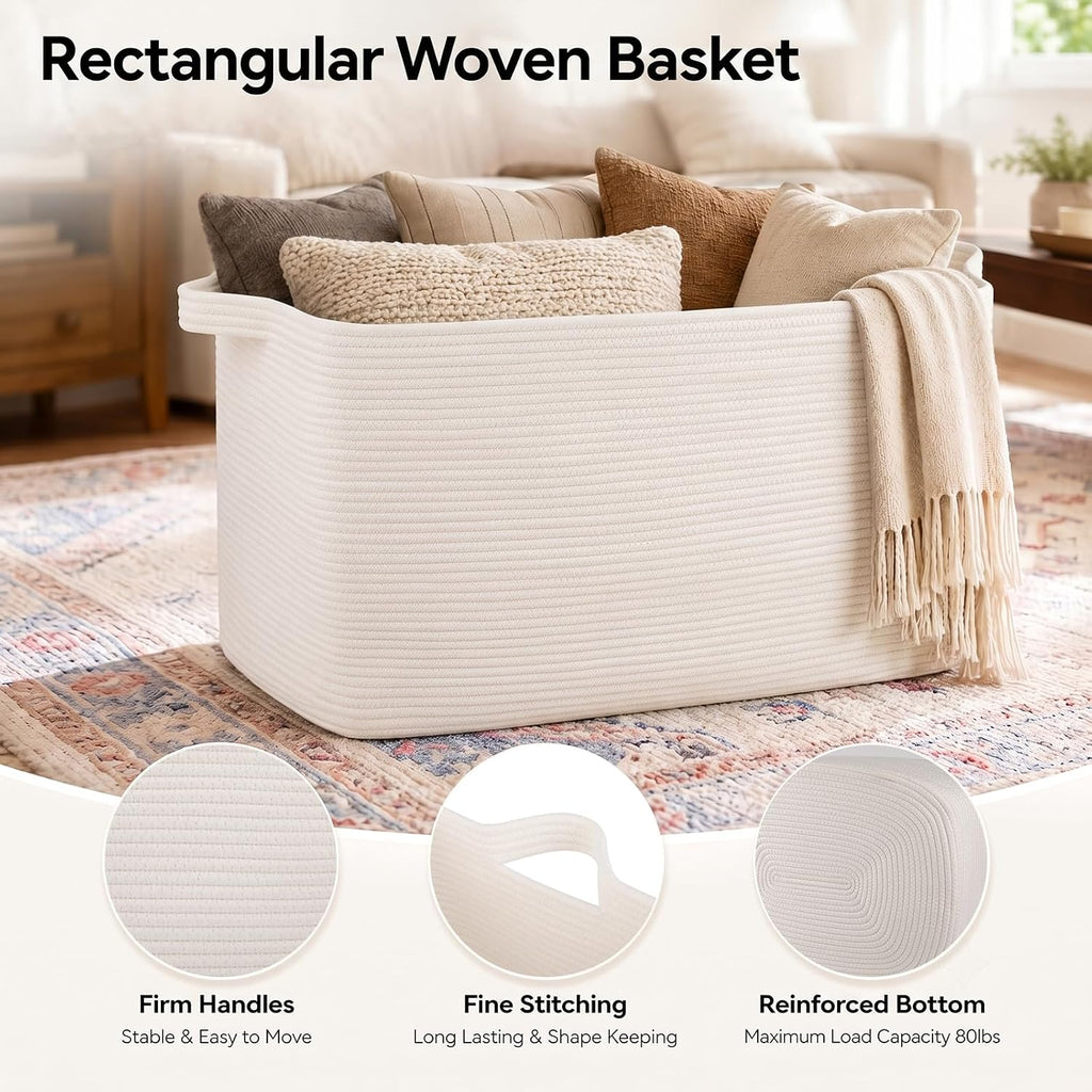 OIASKET 108L Extra Large Blanket Basket Living Room, 24.8" x 16.2" x 16.2"